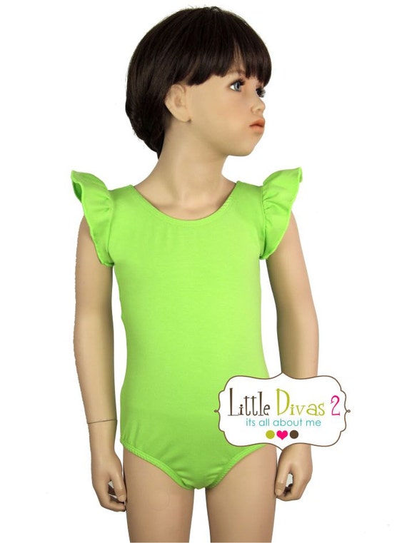 Lime Green Leotard Child FLUTTER/RUFFLE Sleeve by LittleDivas2