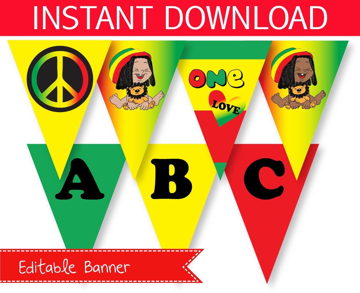 Reggae One Love Party Banner Editable Instant Download