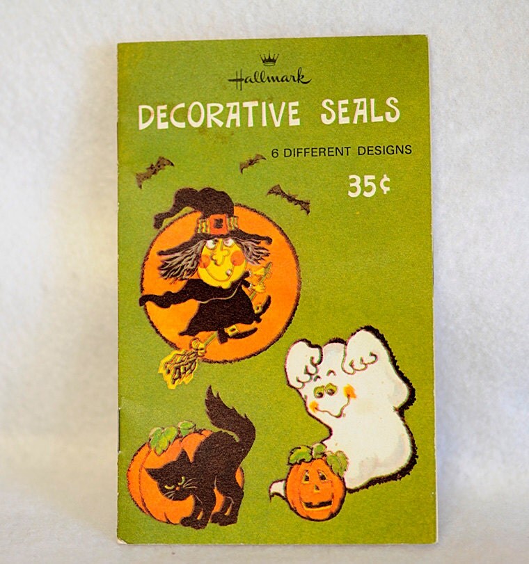 Vintage Hallmark Halloween Seals Stickers.. 1960s-70s.. Witch