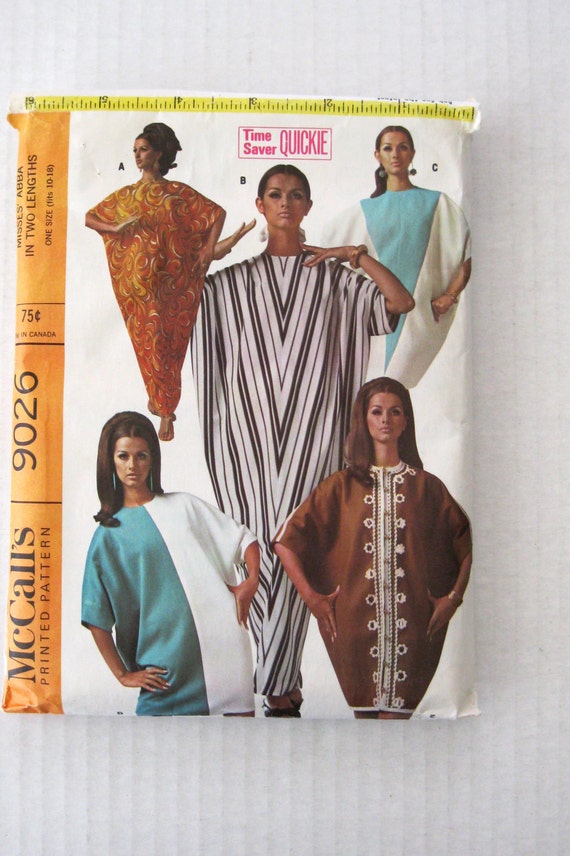 McCalls 9026 Womens 1960s Abba Pattern One Size Caftan Kaftan