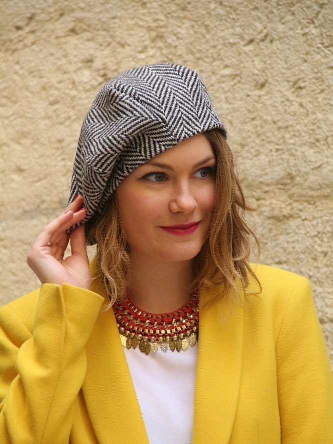 Womans fabric beret hat. Chevron fabric hat. by delisaboutique