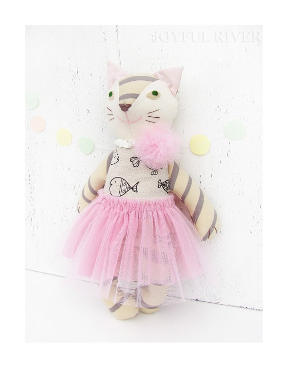 Ballerina Cat Doll Handmade linen cat toy in pink by JoyfulRiver