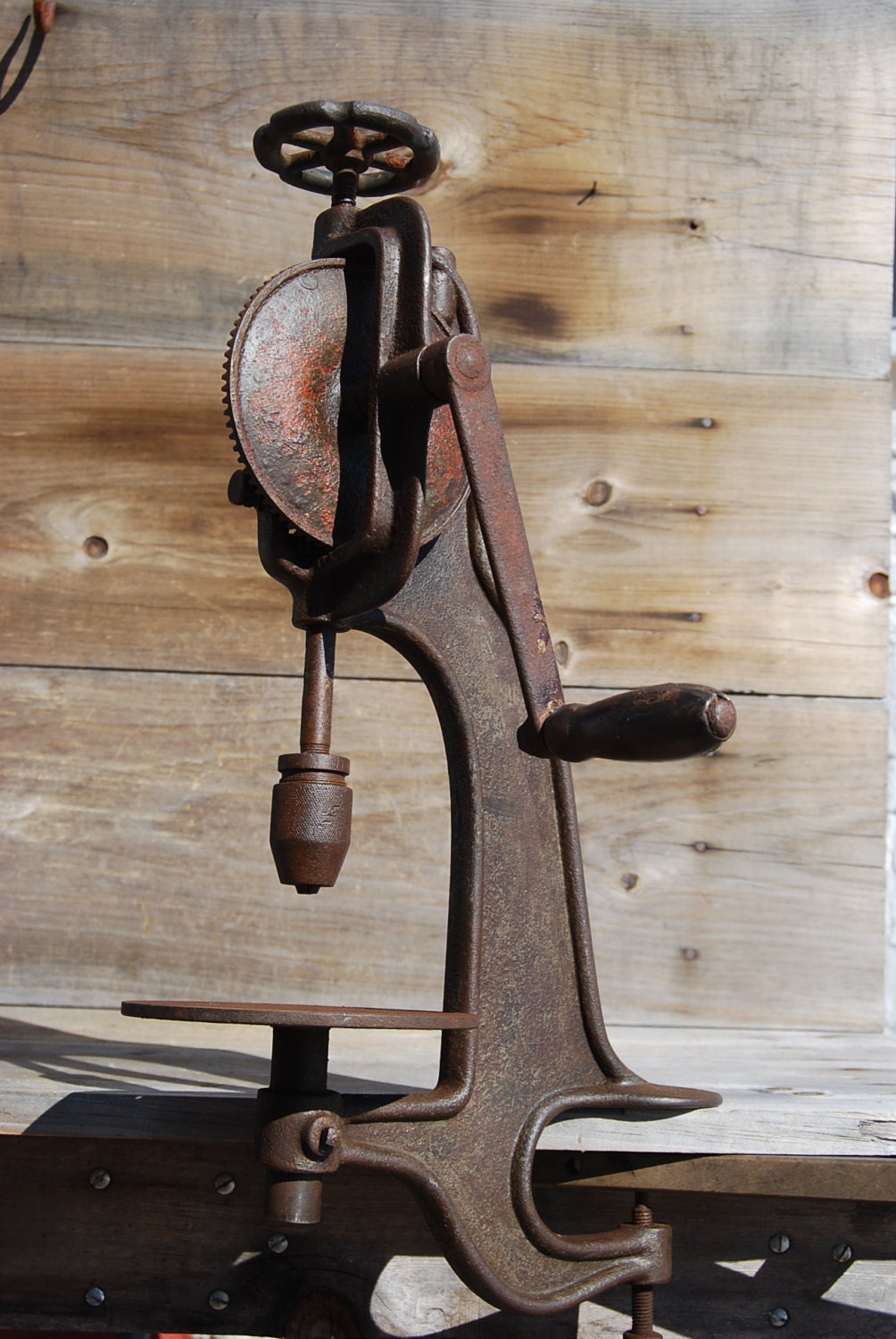 Holiday Sale Vintage Bench Drill Press Old Hand Crank Tool