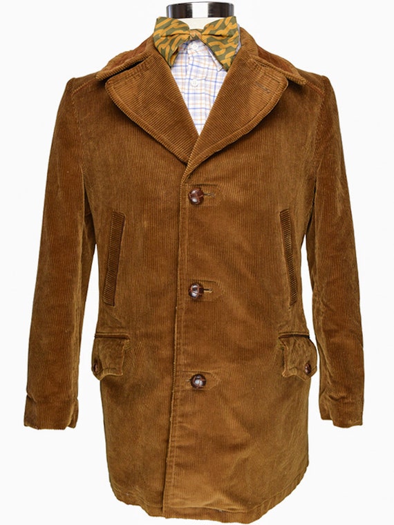 40R / 40 Regular Dandy Brown Corduroy Men's Overcoat with