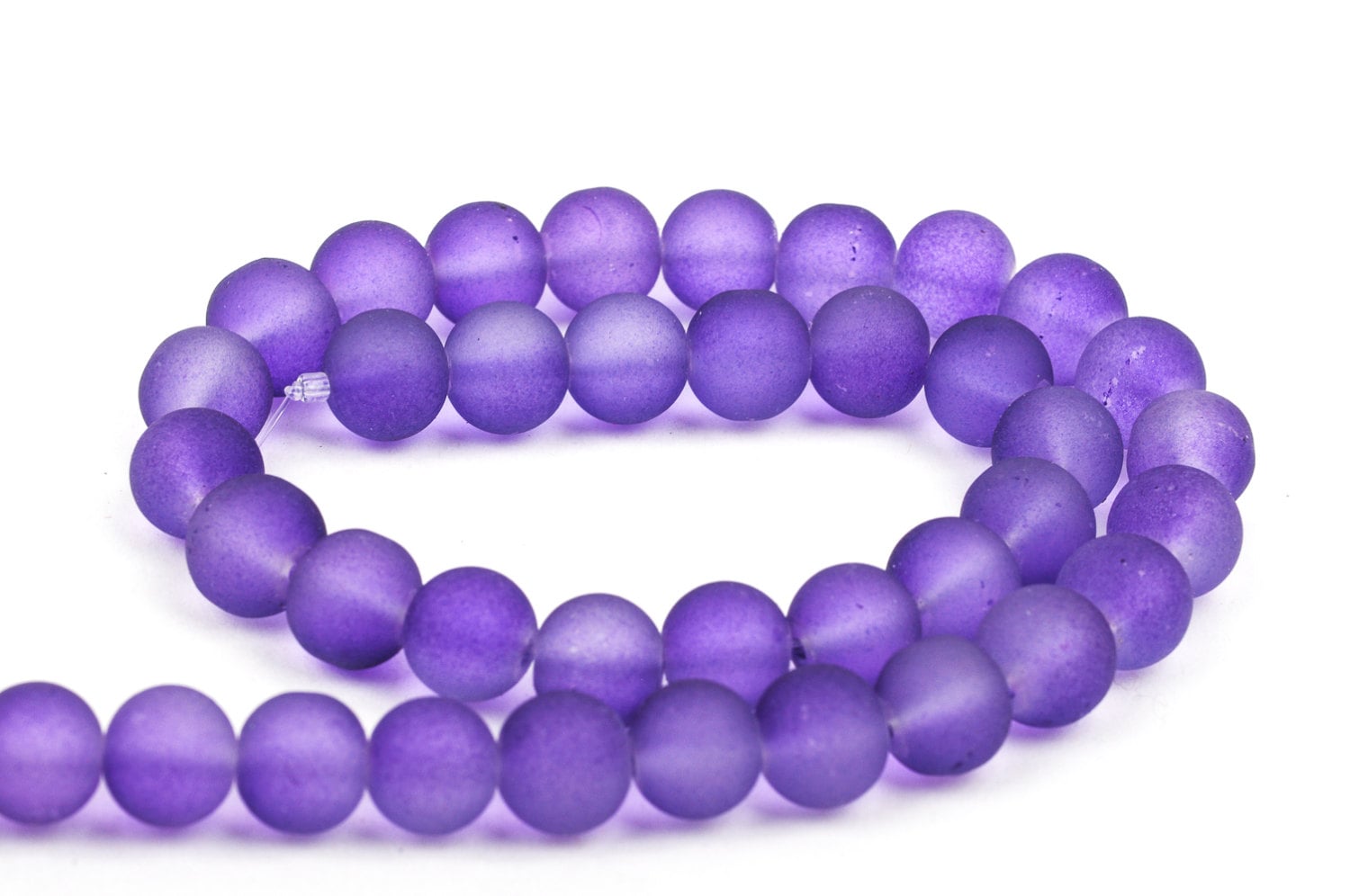 10mm Frosted PURPLE Glass Beads full strand about 40 beads