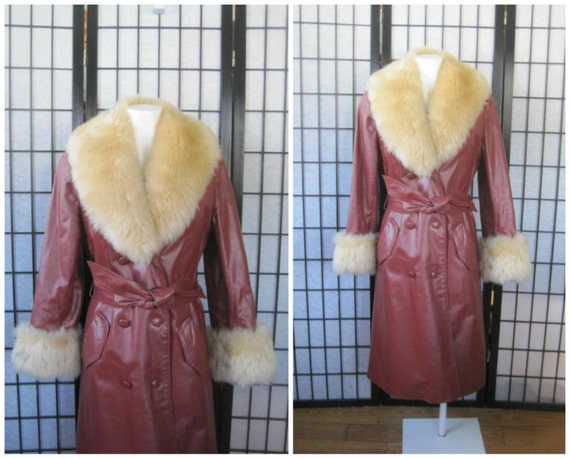 Vintage 1960s 1970s Coat Leather Shearling Fur 36 M Mod