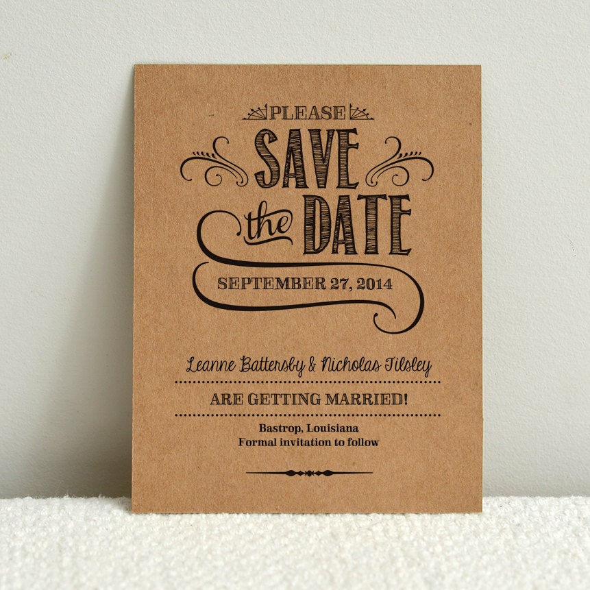DIY Kraft Paper Wedding SavetheDate Handlettered Rustic