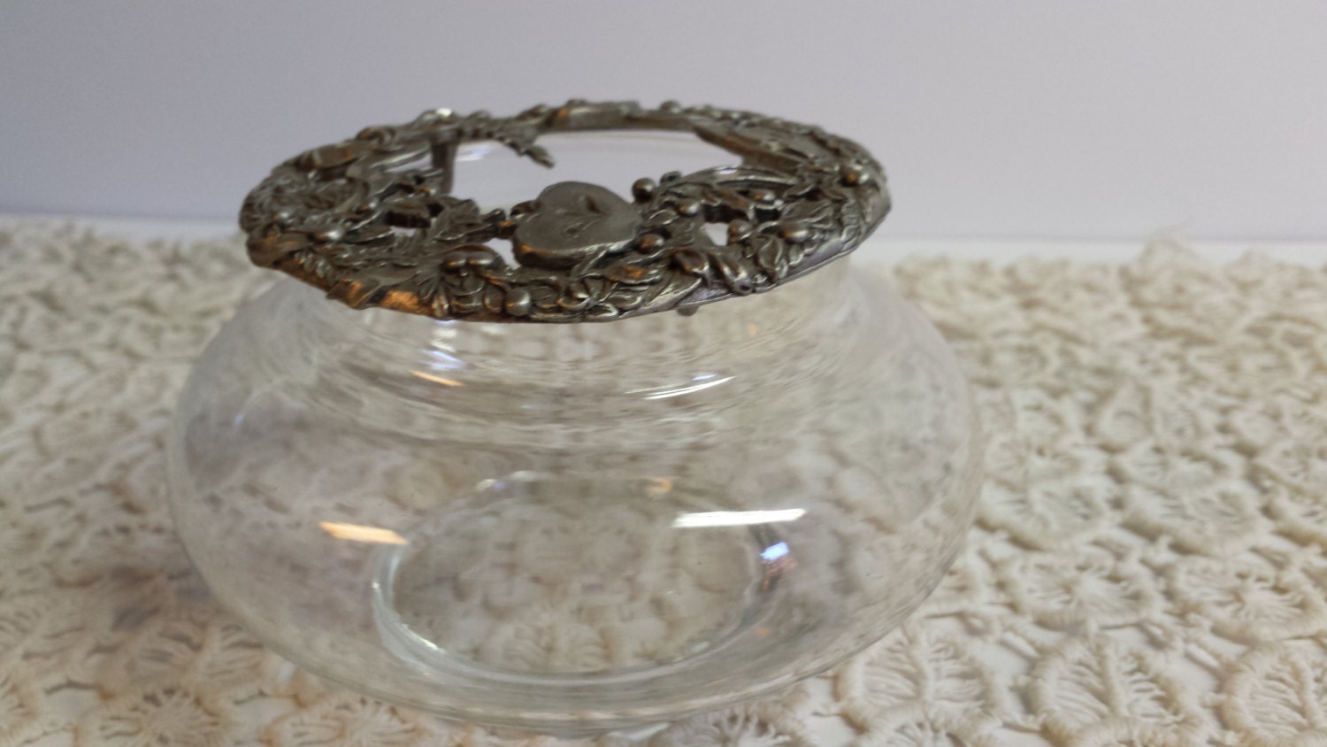Potpourri Glass Jar Metal Lid by DebsCollectibles on Etsy
