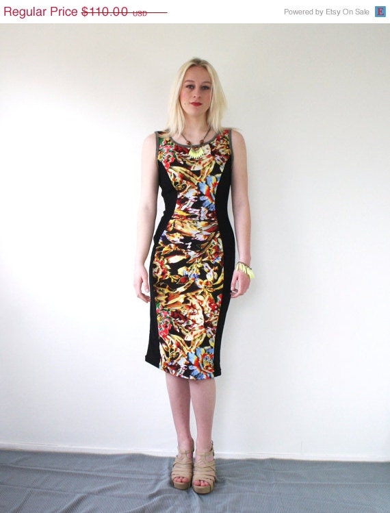 ON SALE KAJKA floral dress, body con knee length dress, abstract print ...