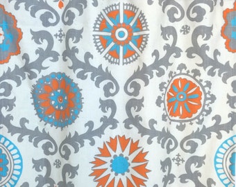 Orange and Turquoise Suzani Curtain Panels. 25 or 50 Inch Widths. 63