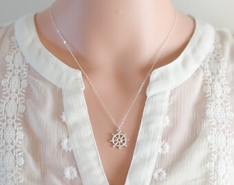 Ship Wheel Necklace | Sterling Silver Pendant Necklace | Nautical Helm Captain's Wheel | Sailor Necklace | Sailboat Wheel | Pirate Jewelry