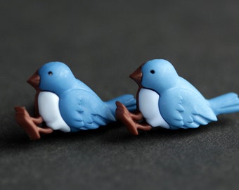 Blue Bird Earrings. Bluebird Earrings. Blue Earrings. Bronze Earrings. Bird Jewelry. Nature Jewelry. Handmade Earrings.