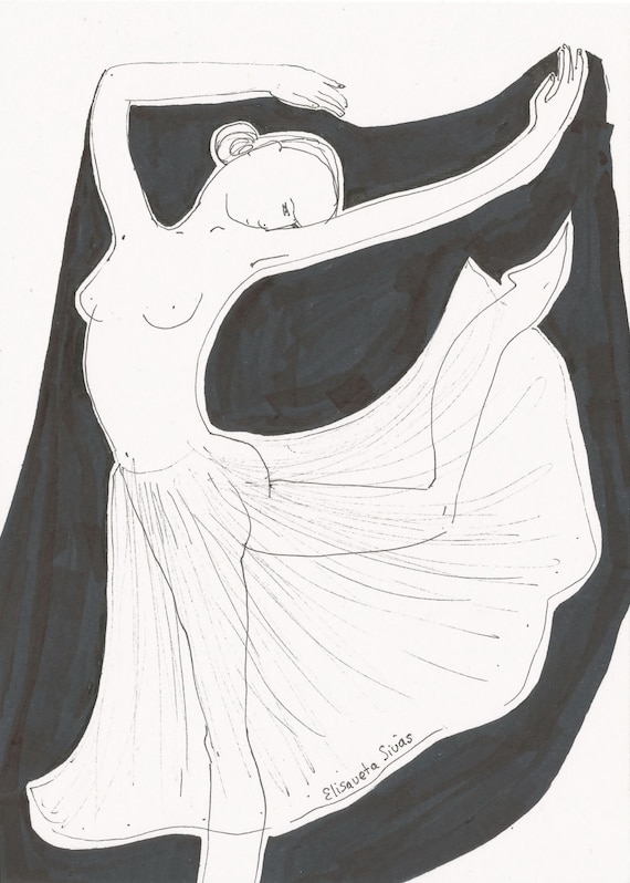 Original sketch DANCER // modern line drawing by Elisaveta Sivas // 5,5 x 7,5'