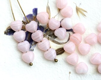 Pink heart beads, Glass hearts, czech glass, light pink beads, pressed beads, small hearts - 6mm - 30Pc - 2150