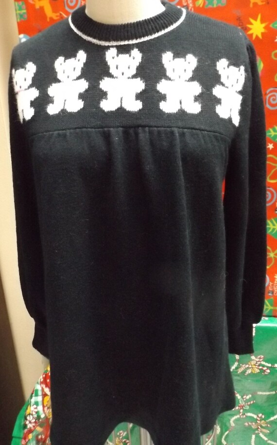 Ugly Christmas Sweater Maternity Black with white teddy bears