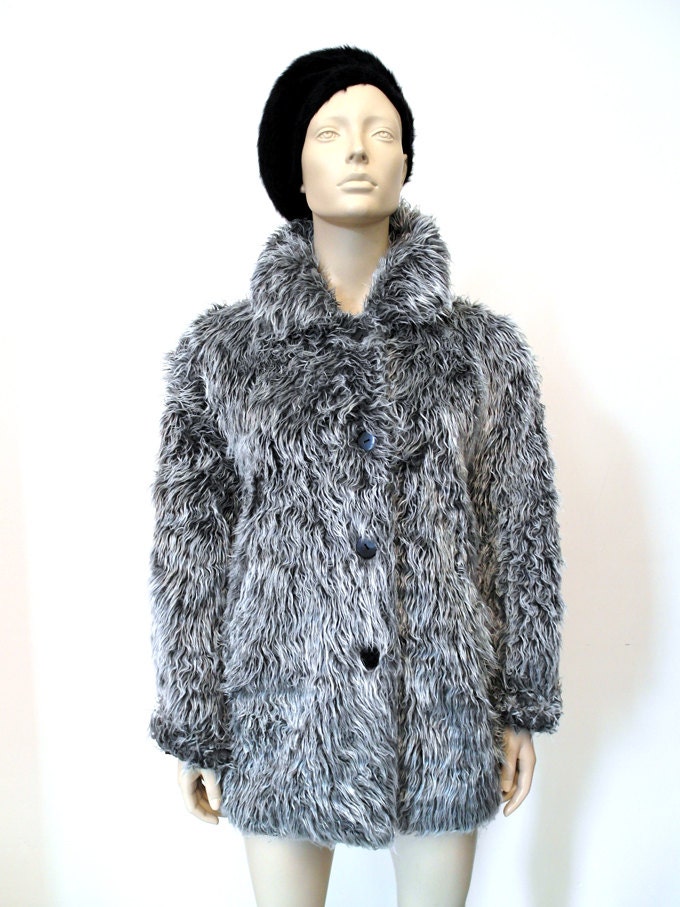 Vintage Faux Fur 90s Jacket Silver Grey Grunge Fluffy Shaggy Jacket Sz ...