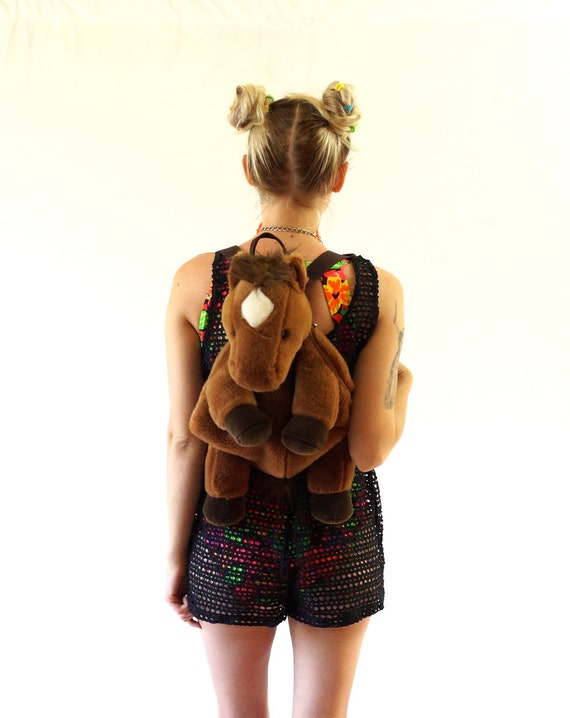 ... 90s Club Kid Horse Backpack, Stuffed Animal Backpack, 90s Kawaii Bag