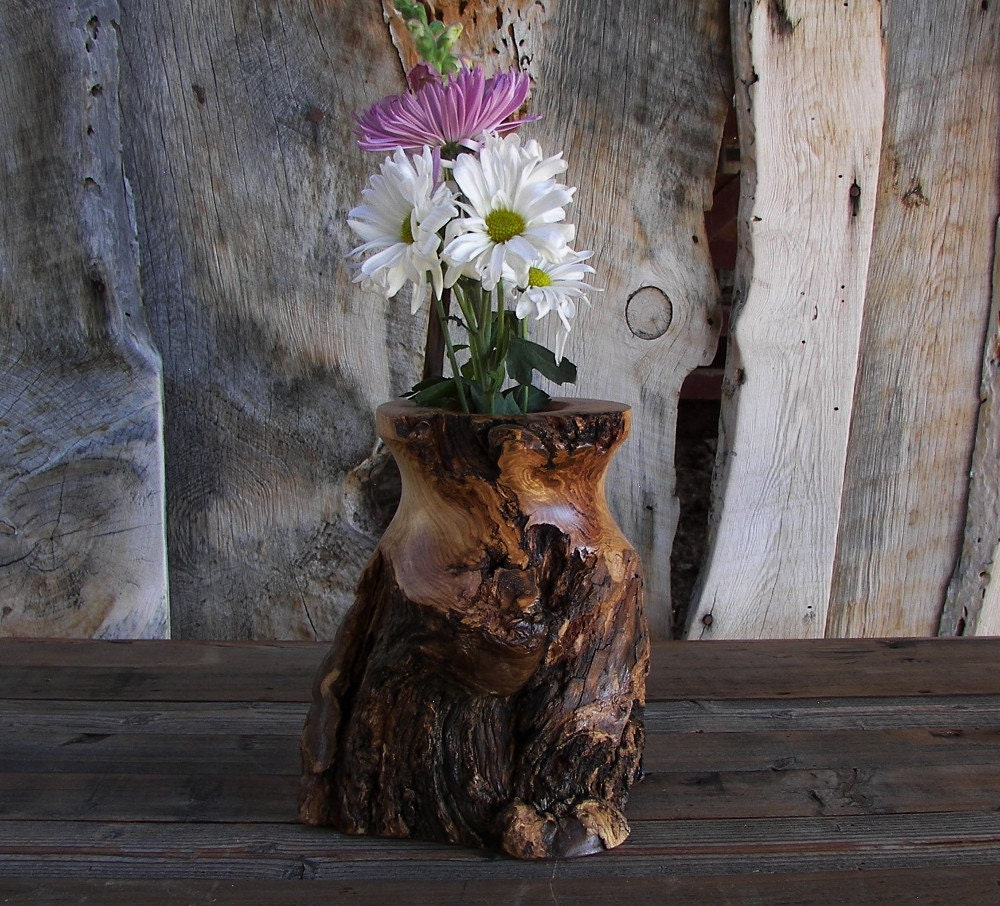 Rustic Log Vase Aspen Wood Home Décor Accent by