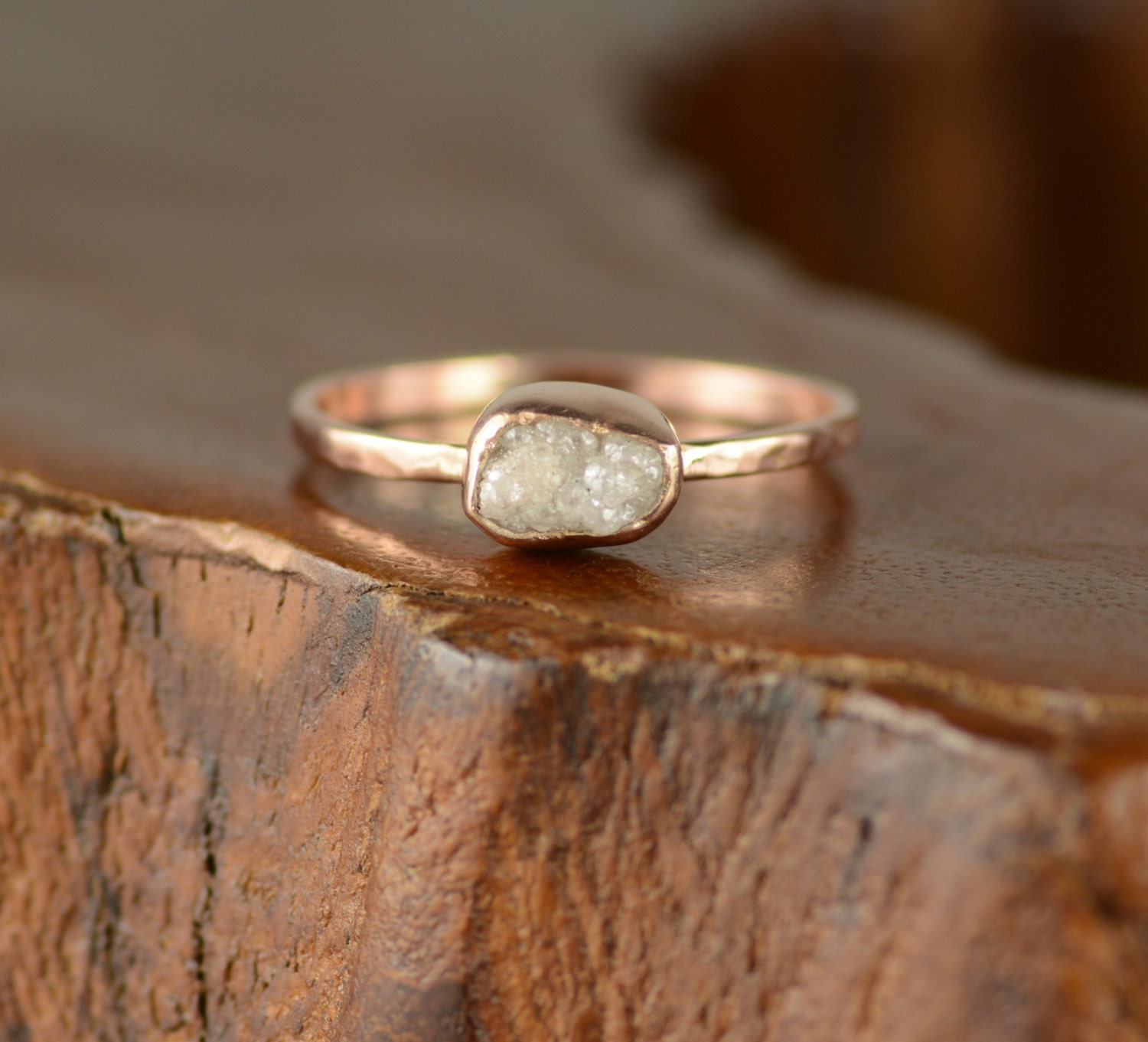 14k Rose Gold Uncut Diamond Engagement Ring