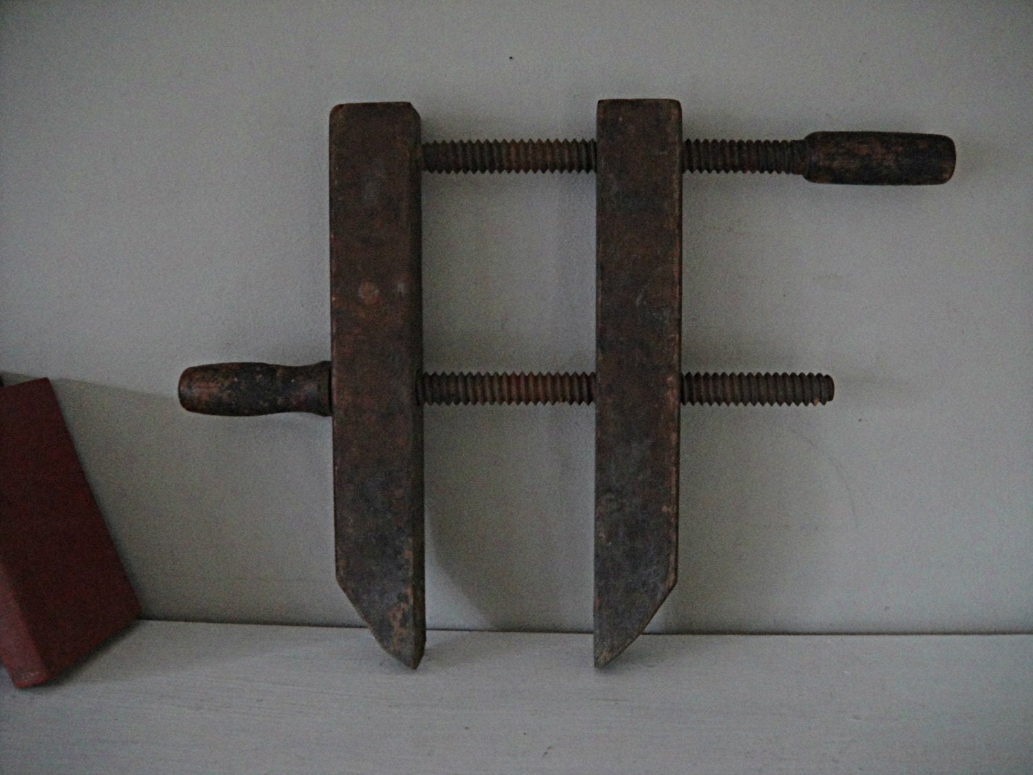 1800 s Large Wood Clamp Hand Double-Screw Clamp Primitive