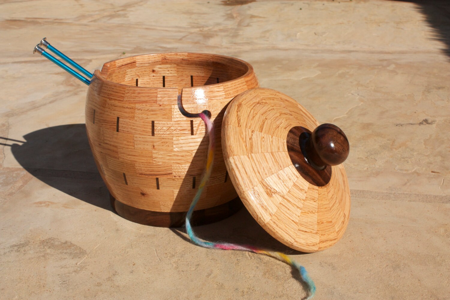 Oak Segment Yarn Bowl with Lid KB 66