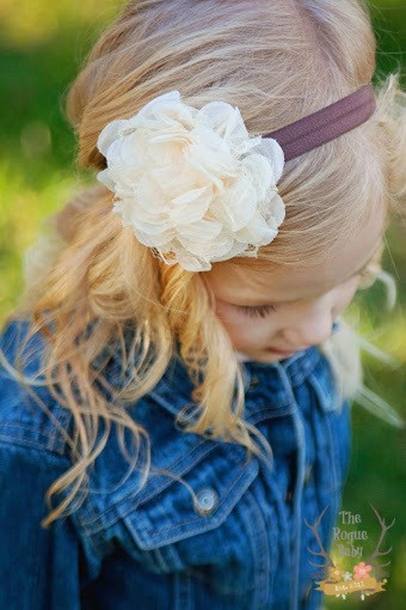 Brown & Cream Headband Fall Flower Girl Newborn Baby Infant