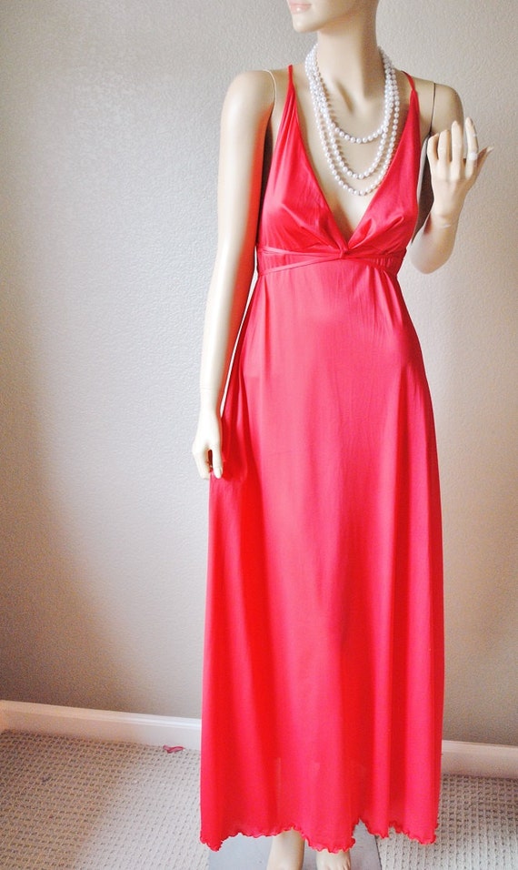 Vintage Red Strappy Long Nightgown by Cattani by LingerieAddicts