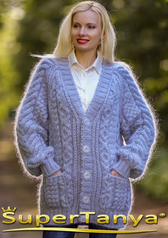 Made to order hand knitted mohair sweater cardigan V neck with