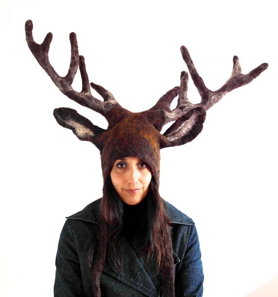 Stag Deer Antler Headdress wool felted woodland animal costume