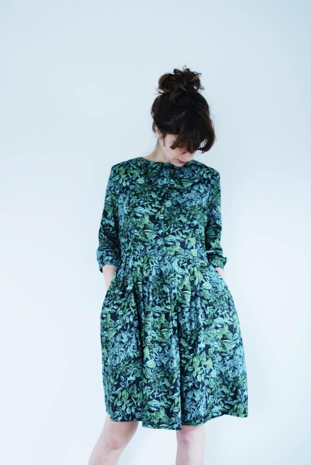 Green Spring Dress – Floral Print Dress – Mid Length Dress – Full