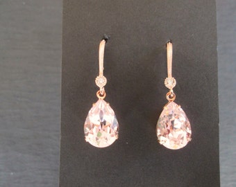 NEW Rose Gold Swarovski Earrings/ Rosaline Pink Bridesmaid Jewelry/ Wedding Jewelry/ Pink Crystal Earrings/Rose Gold Earrings/Blush Earrings