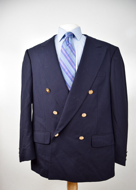 44L Men Double Breasted Wool Blazer Peak Lapels Burberry