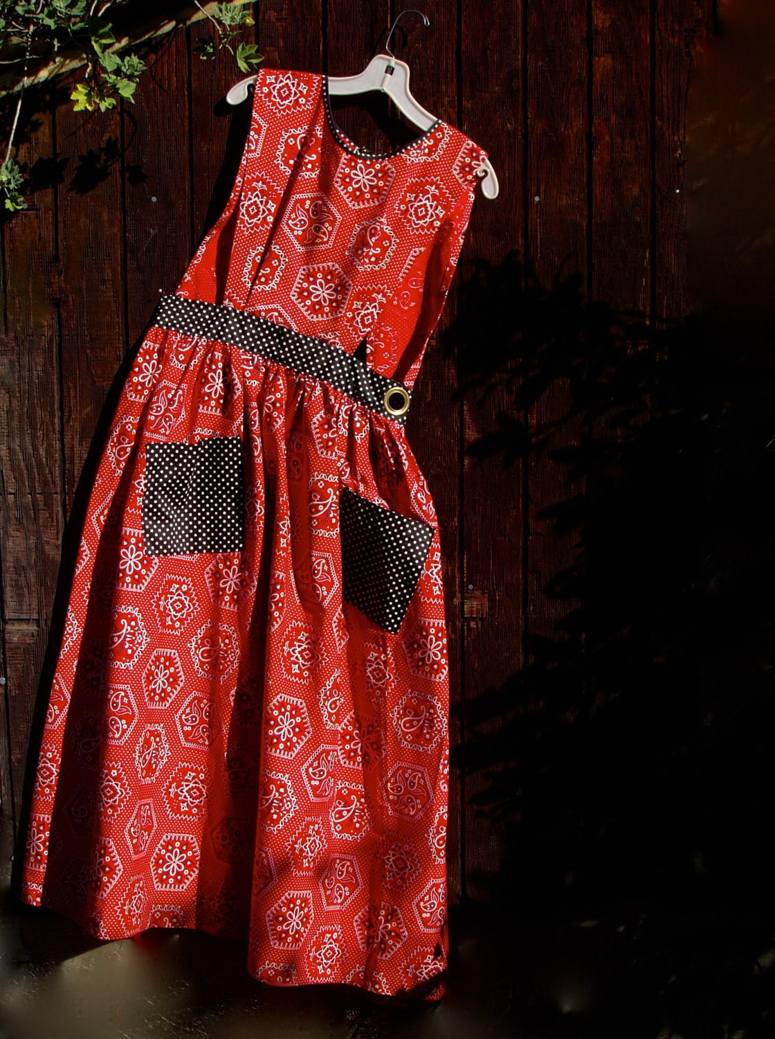 Vintage 70s Bandana Print Pinafore . Maxi Wrap Dress . Design