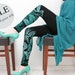 20% SALE - emerald/black leggings with emerald green butterfly print