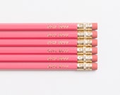 GIRL BOSS pencils. Coral pink & gold engraved pencil set.  