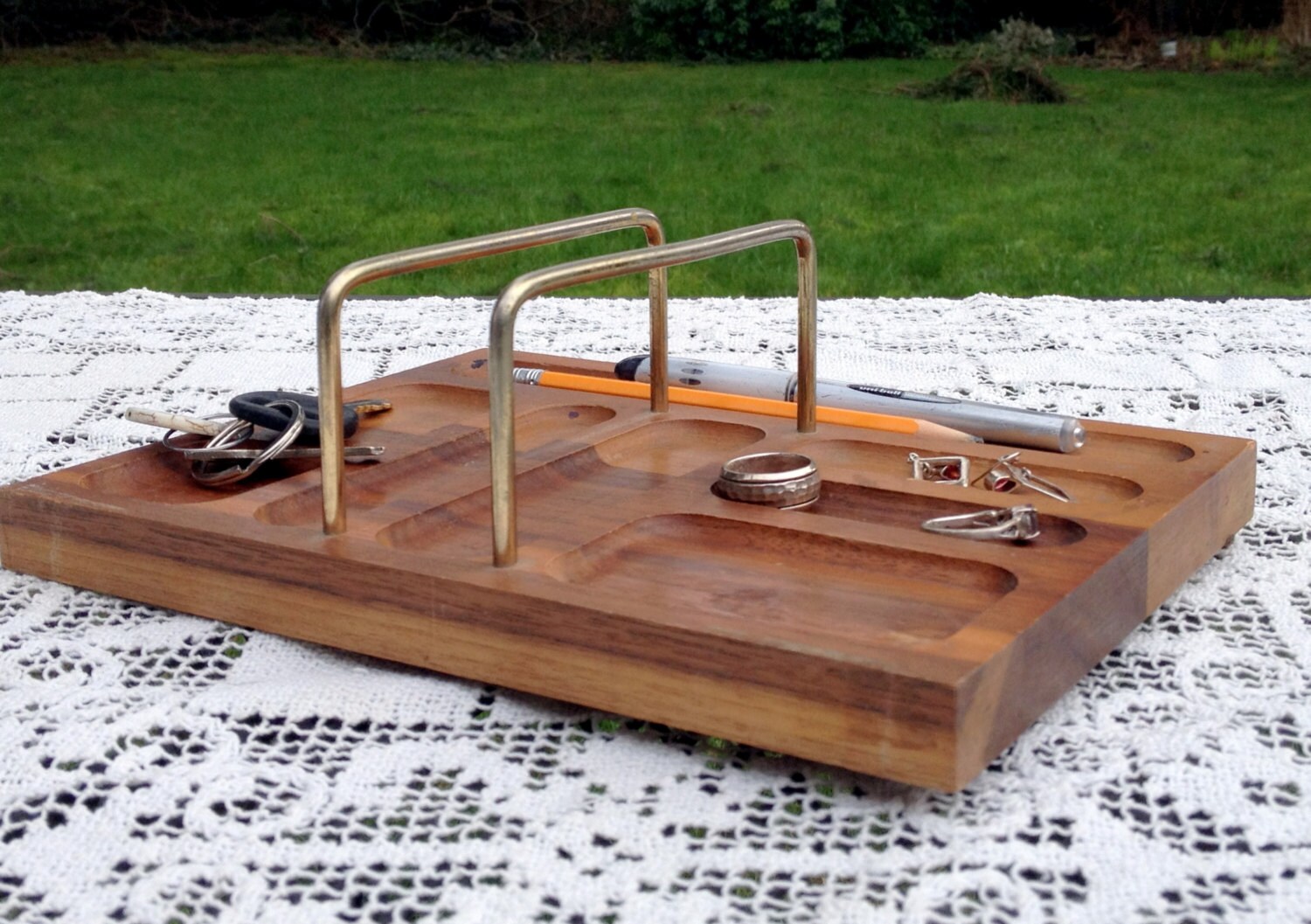 Wood Dresser Valet Jewelry Holder Hall Tray Desk Organizer Key