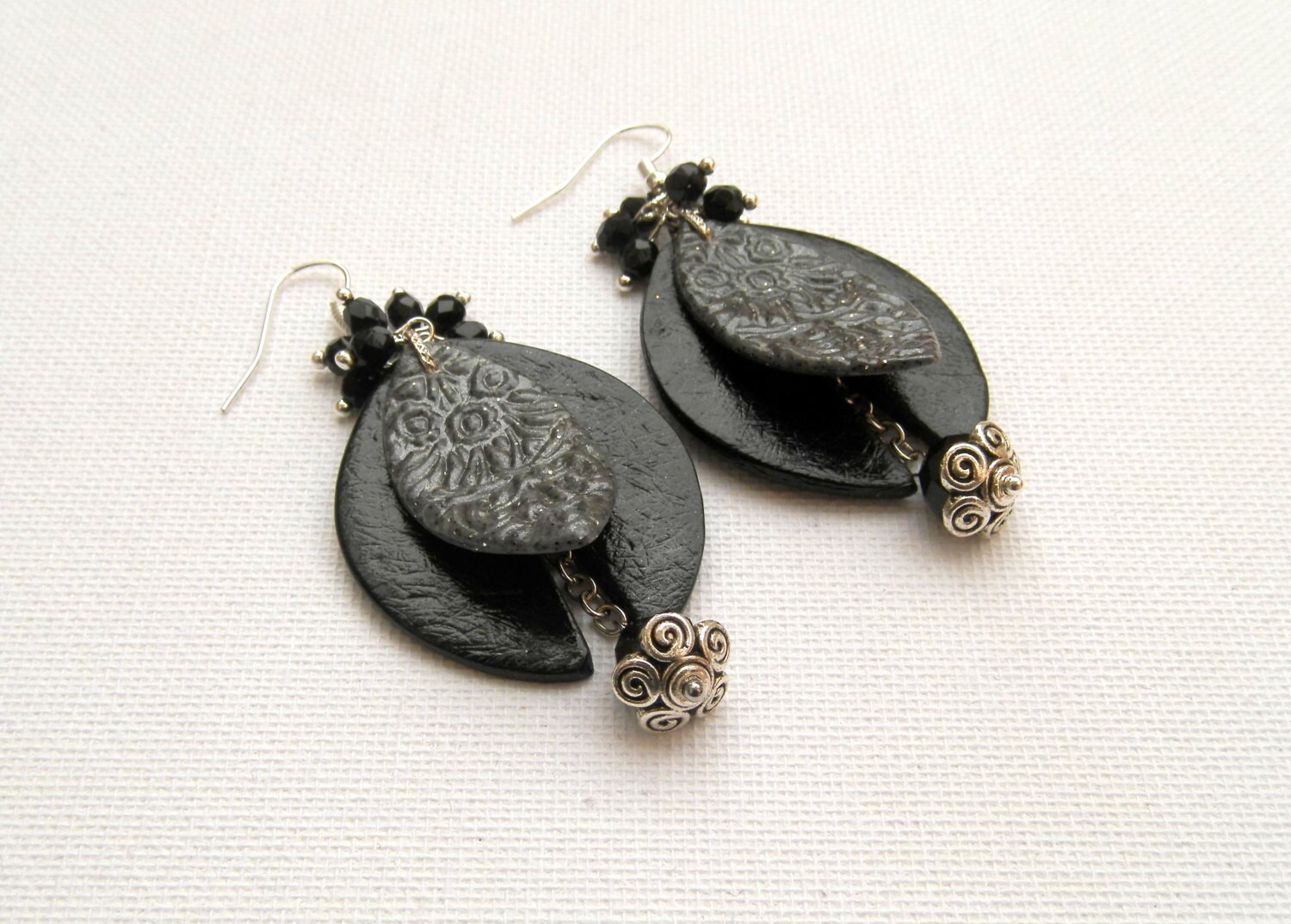 Statement Earrings Black Earrings Black Grey by insoujewelry