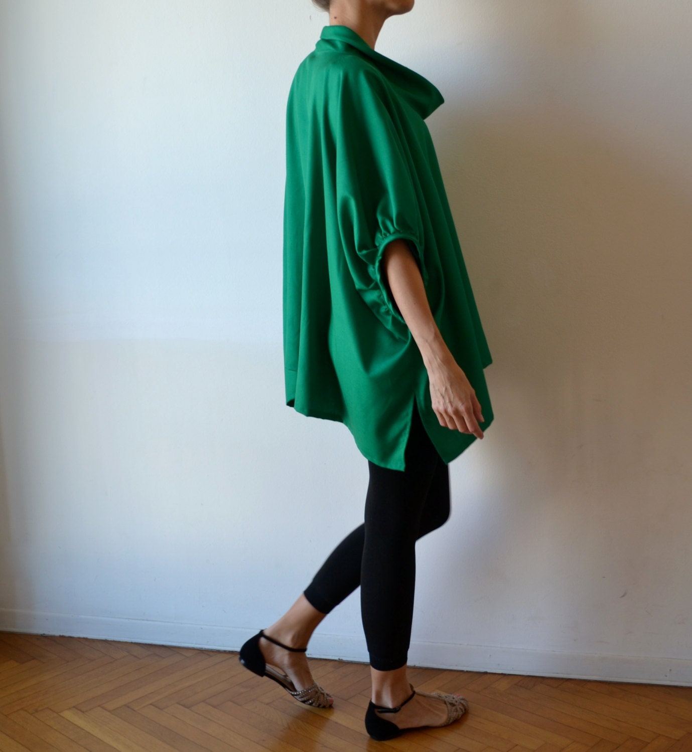 Green linen smock top tunic plus size linen top by MuguetMilan