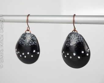 Black earrings, African style earrings, dangle tribal earrings, handmade polymer clay jewelry, clay earrings, fimo jewelry, Dutch Design