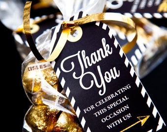 Black and Gold Graduation Favor Tags - Graduation Favors - Instantly Downloadable File