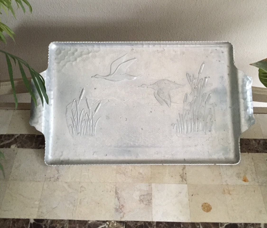 RESERVED Vintage Hammered Aluminum Tray by BallyClareCottage