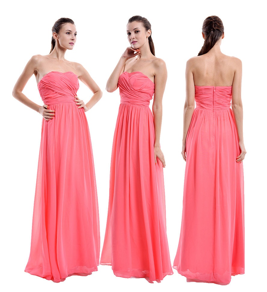 Coral Bridesmaid Dress Strapless Floor Length by harsuccthing