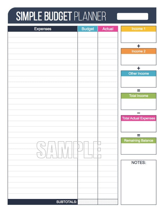 Simple Budget Planner Worksheet EDITABLE Personal