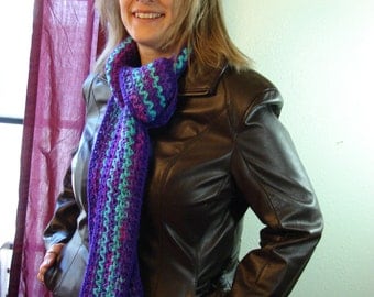 Purple and Turquoise Crochet Scarf