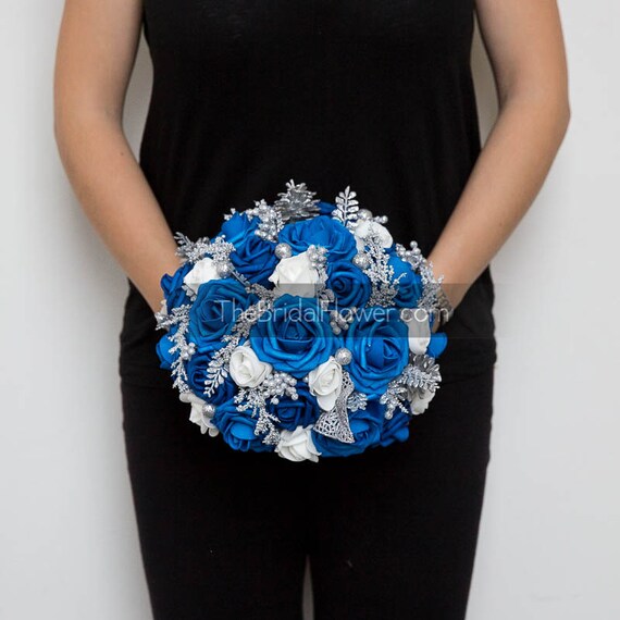 Royal blue winter wedding bouquet blue bridal by TheBridalFlower