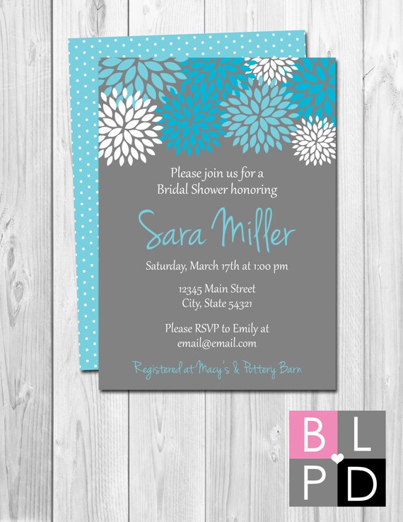 Bridal Shower Invitation - Blue & White Flowers - BACKSIDE INCLUDED - DIY - Printable Il_570xn