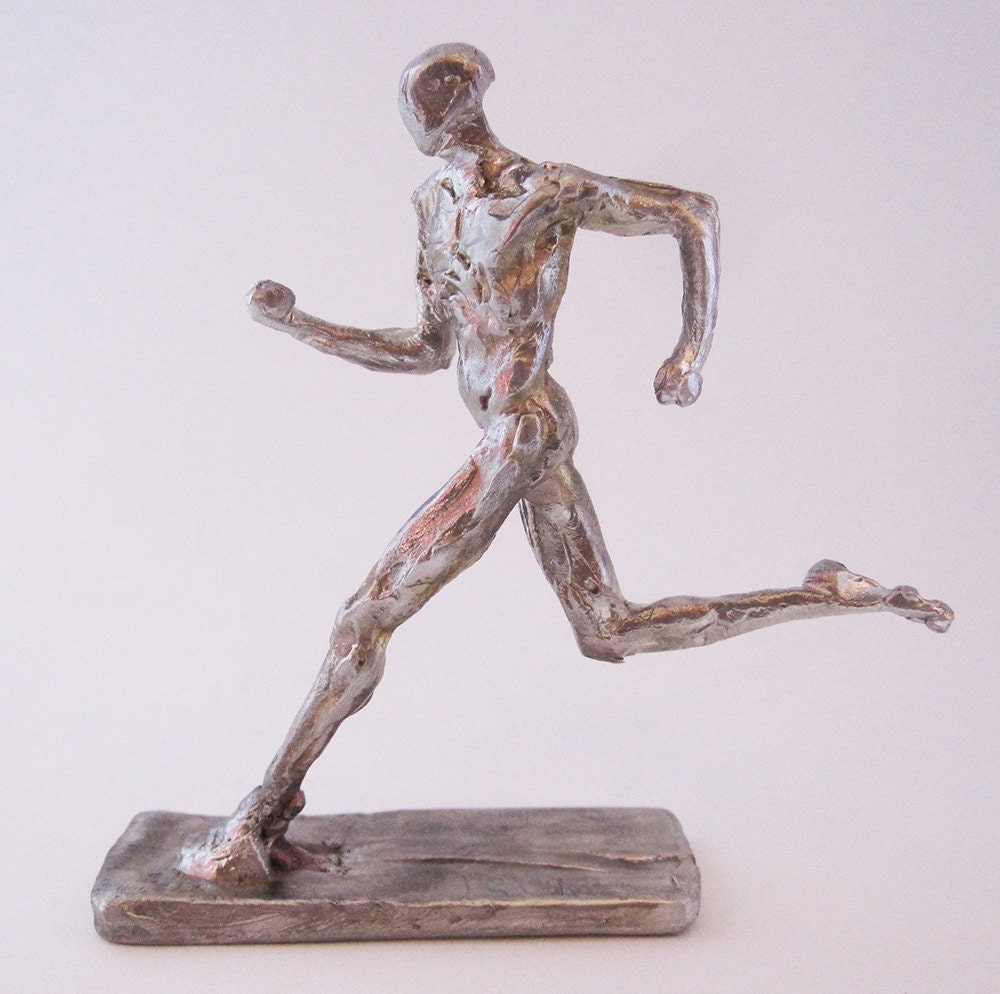 Items similar to Miniature Runner Sculpture Pewter Running Figure on Etsy