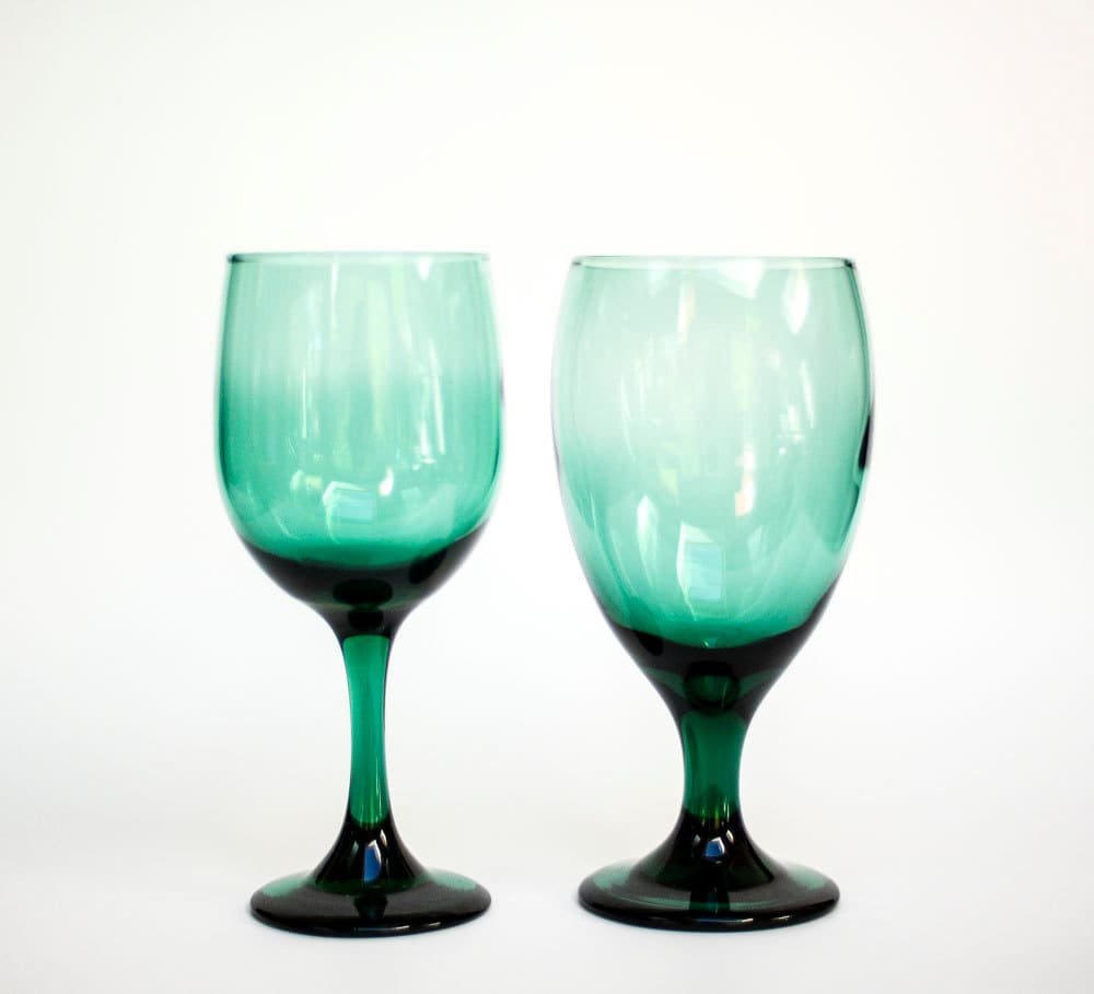 Set of 8 of Teal Green Blue Wine Glass Goblets Vintage