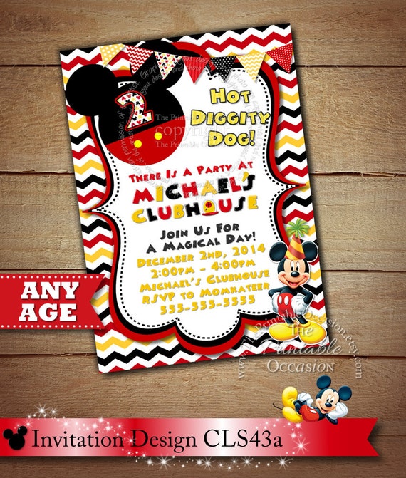 Mickey Mouse Invitation, Mickey Mouse Birthday Invitation, Yellow, Red, Black, Chevron Invitation, Birthday Invitation, Printable, Digital Il_570xn