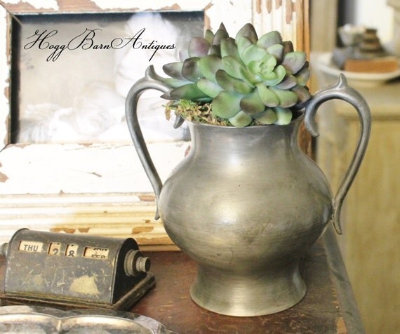 Shabby vintage French Silver cup Farmhouse Vintage Pewter Chic  Antique Cup loving Loving
